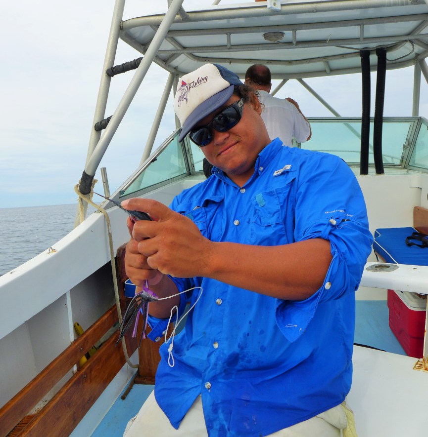 David was sewing up baitfish getting them ready to battle some billfish