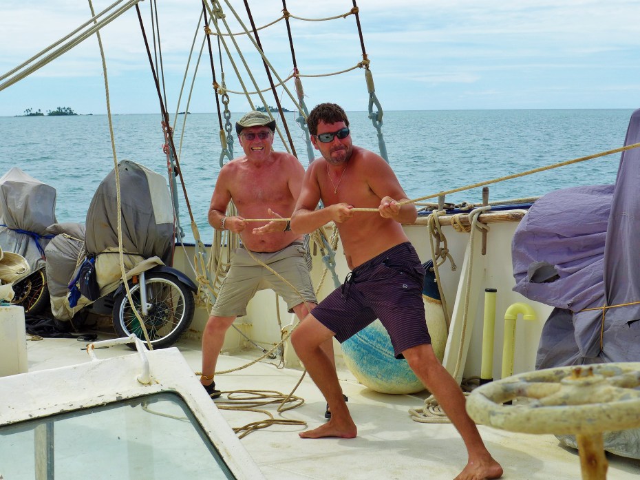 mike and I raising the bow sail