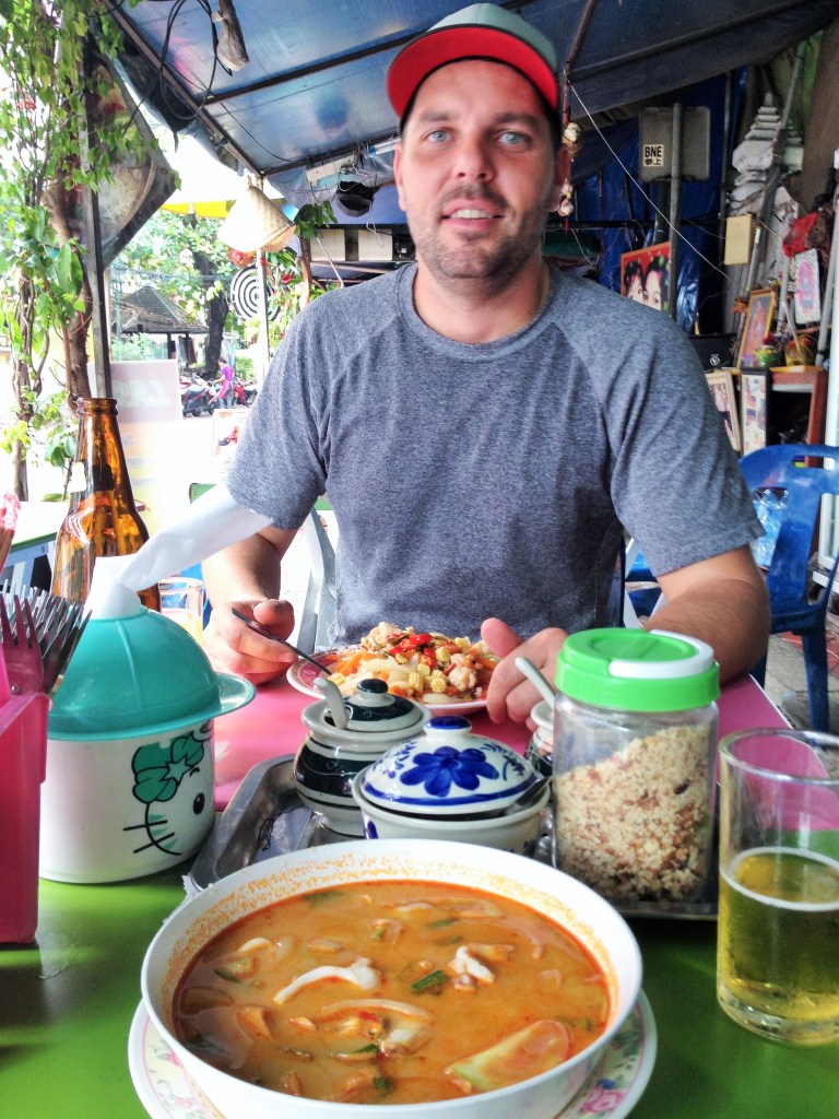 first Asian meal... Tom yum soup and one son of a bitch spicy Asian stirfry for me