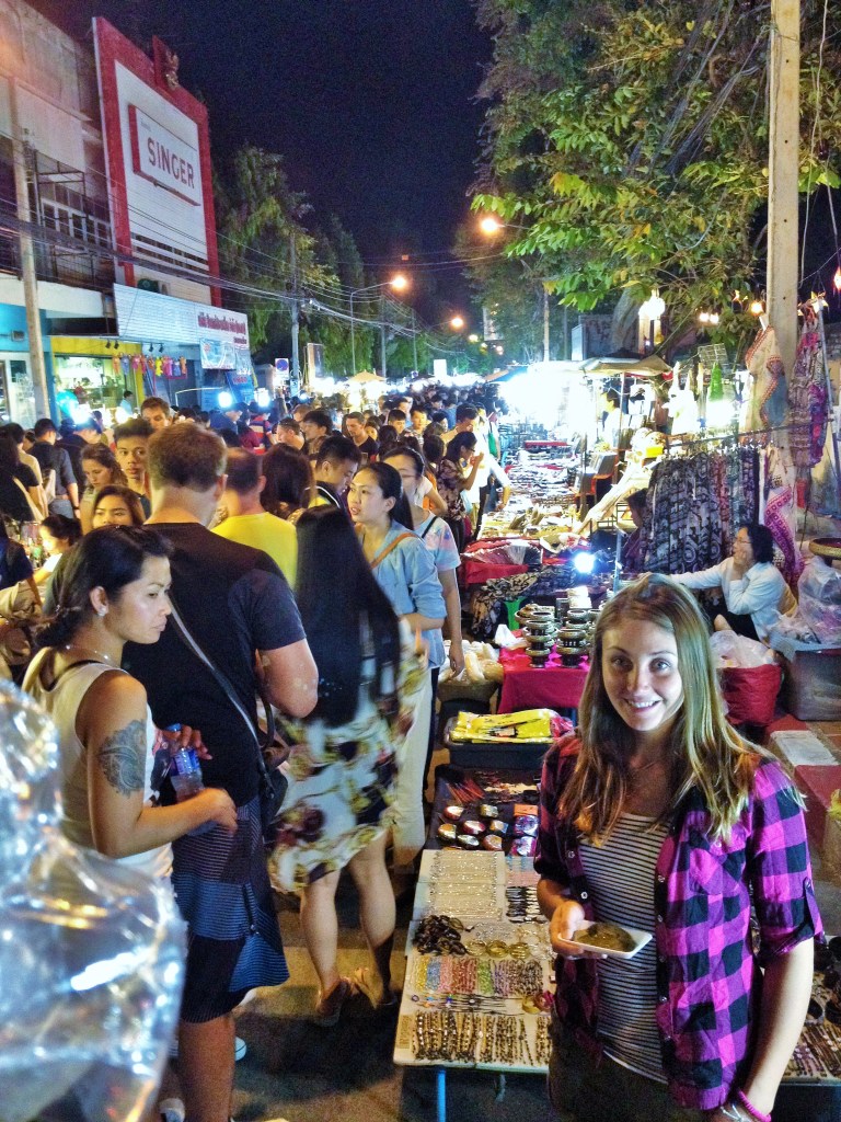 crazy busy sunday night market in downtown Chiang Mai