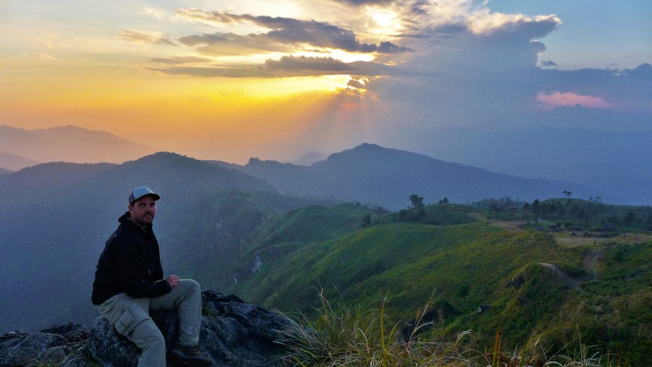 sun setting over Laos and Thailand