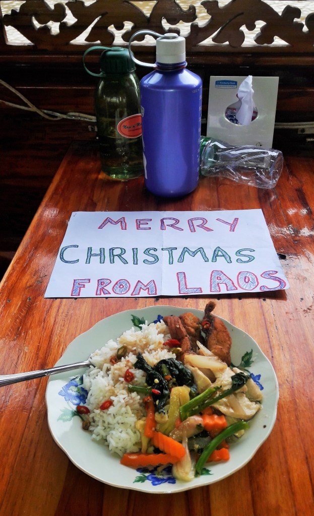 Christmas day dinner somewhere adrift the Mekong.