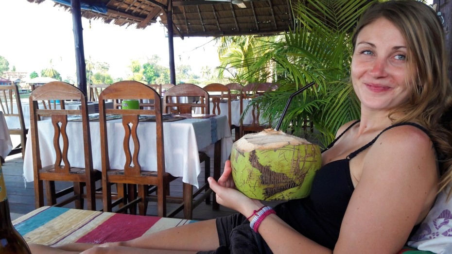 Jenn's always happiest with fresh coconut in hand
